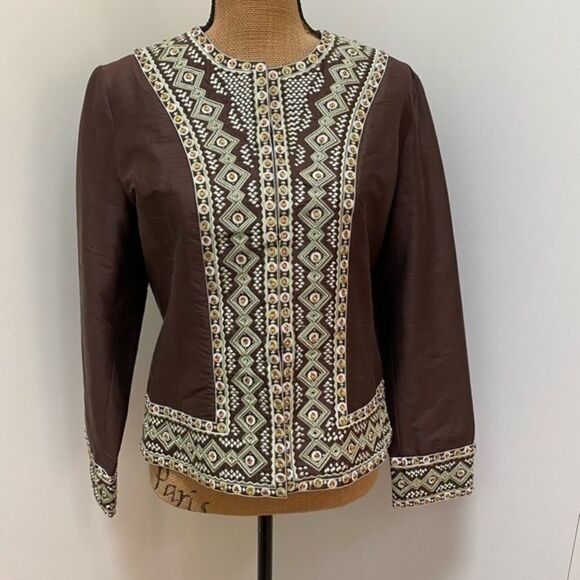 Victor Costa silk jacket embellished size 8 - Picture 2 of 8